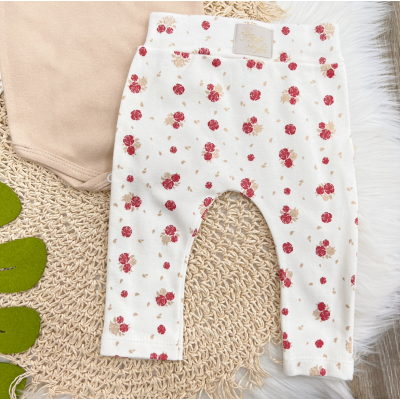 Conj. de Malha 3 peças - Flor de Coração - Off White e Vermelho